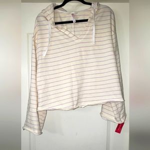 NWT Xhilaration Cream/Striped Cropped  Sleepwear Drawstring Hoodie XL